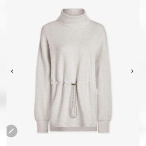 Varley Light Oatmeal Turtleneck Drawstring Sweater